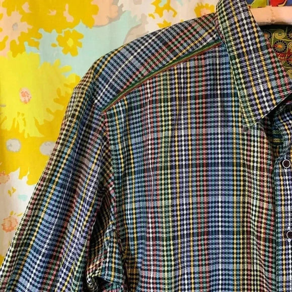 Mens Robert graham colorful plaid button down dress up shirt long sleeve - Picture 5 of 13